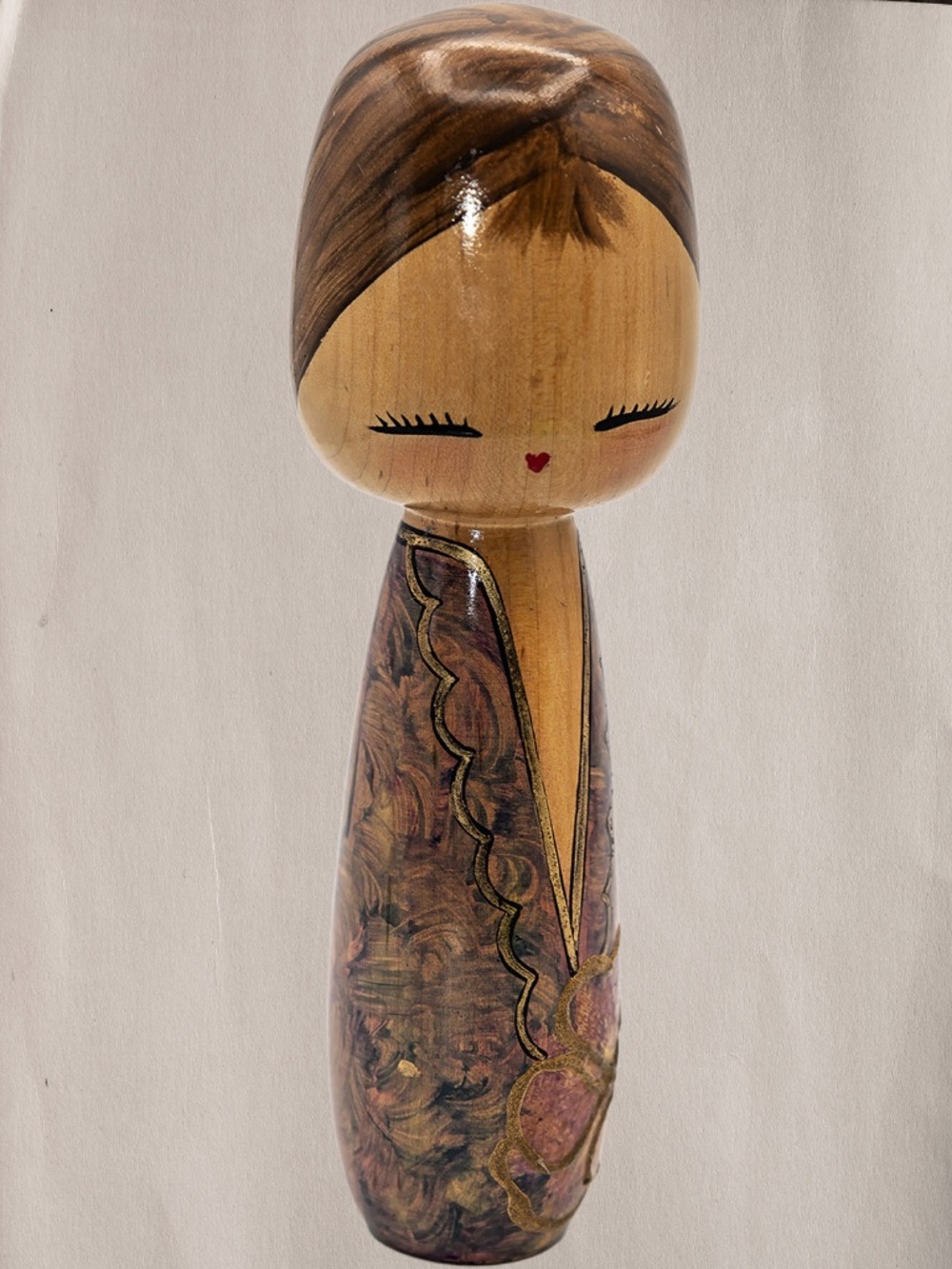 Kokeshi-Style Wood  Doll Signed '97 Christiane 8" tall hand painted details.